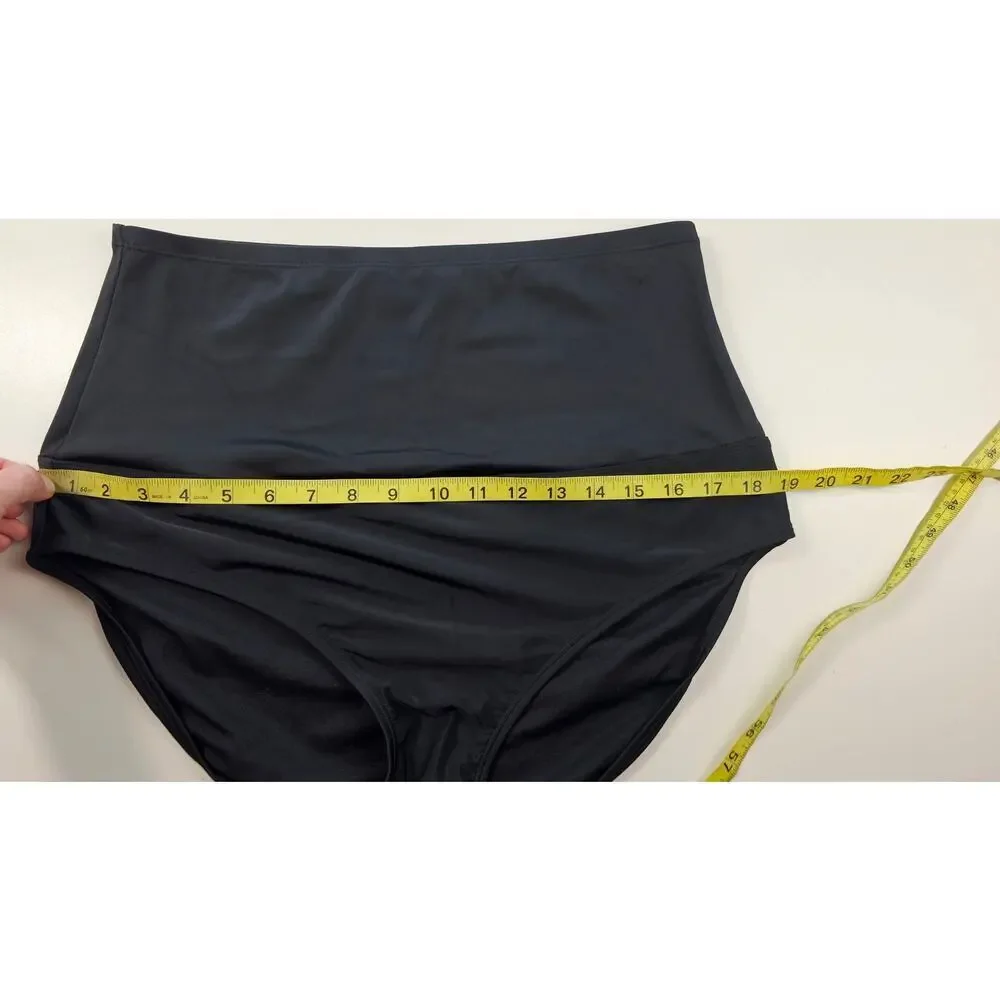 NWT island escapes tummy control black high waist bikini bottom L 16 beach